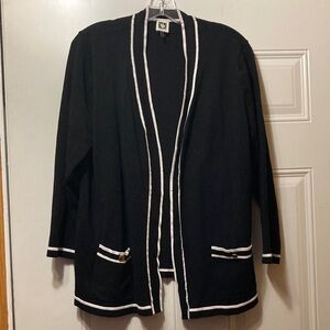 Anne Klein Black Cardigan with White Trim XL